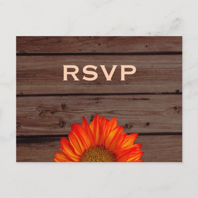 Rustic Wedding RSVP Postcards Sunflower (Front)