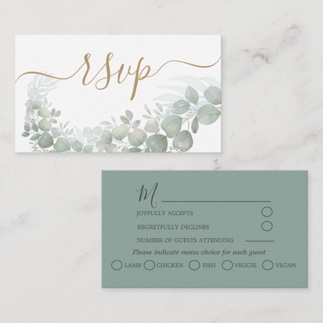 Rustic Wedding RSVP Sage Green Eucalyptus Enclosure Card (Front/Back)