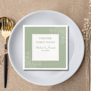 Rustic Wedding Sage Green and White Modern Napkin