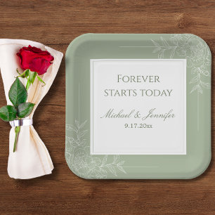 Rustic Wedding Sage Green and White Modern Paper Plate