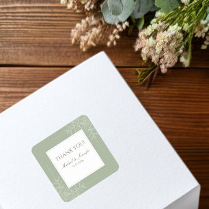 Rustic Wedding Sage Green and White Modern Square Sticker
