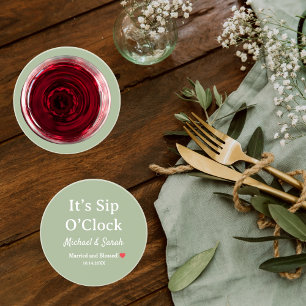Rustic Wedding Sage Green It’s Sip O’Clock Custom Coaster