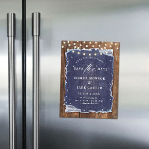Rustic Wedding Save Date Wood Ripped Denim Magnet