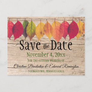 Rustic Wedding Save The Date Autumn Leaves Announcement Postcard