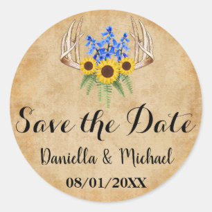Rustic Wedding Save the Date Classic Round Sticker
