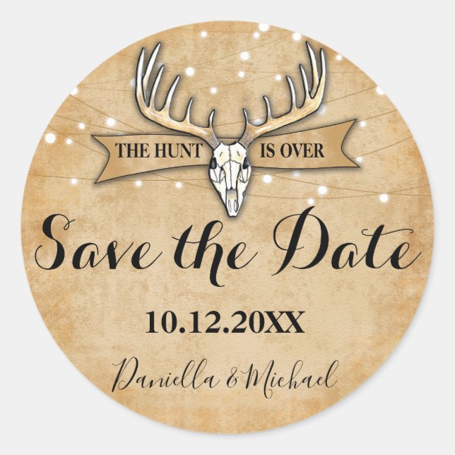 Rustic Wedding Save the Date Classic Round Sticker (Front)