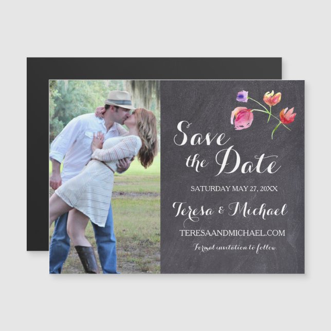 Rustic Wedding Save the date watercolor flowers Magnetic Invitation (Front/Back)