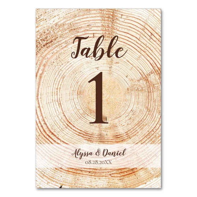 Rustic wedding Script Wood Grain Custom Table Number (Front)