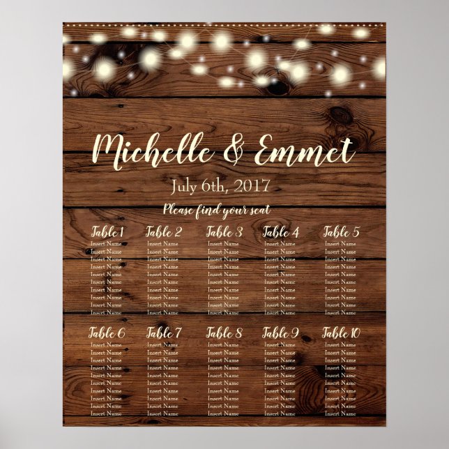 Rustic Wedding Seating Chart, Rustic, Wood, Seat Poster (Front)