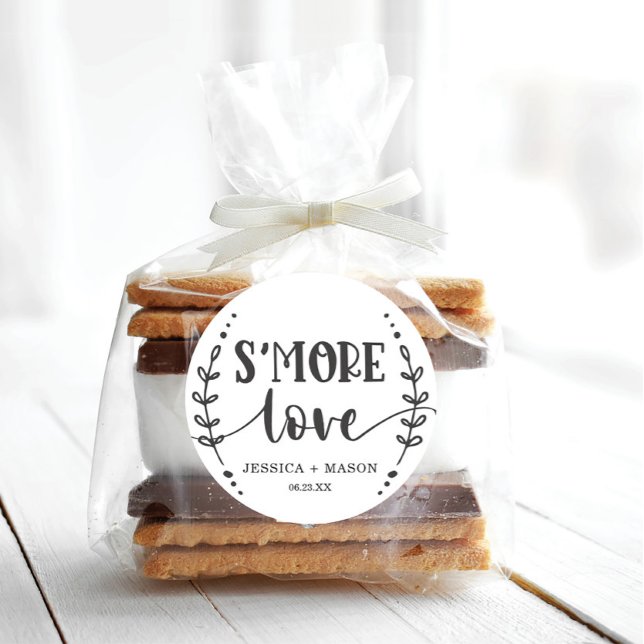 Rustic Wedding S'more Love Favour Classic Round Sticker (Creator Uploaded)