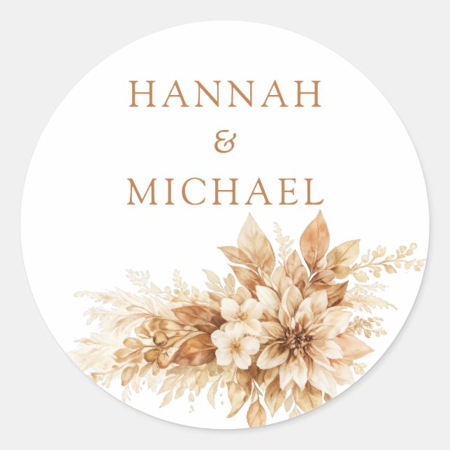Rustic Wedding Sticker Floral Autumn Beige Editabl (Front)