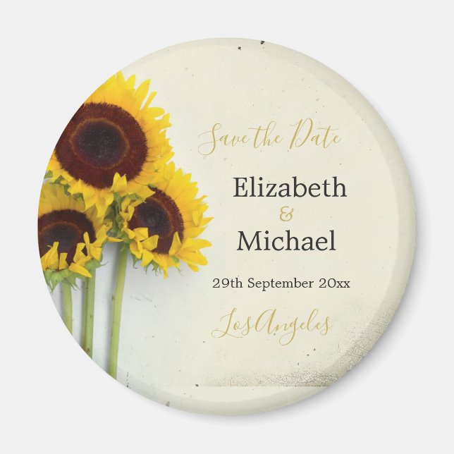 Rustic Wedding Sunflower  Save the Date Magnet (Front)