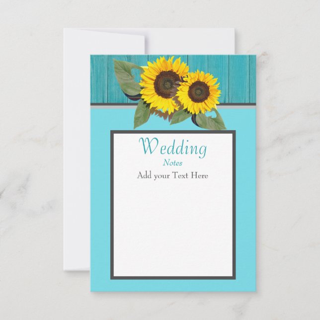 Rustic Wedding  Sunflower Teal Wood Grey Stripe Invitation (Front)