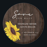 Rustic Wedding Sunflower Wood Design Save The Date Magnet<br><div class="desc">Simple and elegantly Rustic are the words I would use to describe this Save The Date magnet... featuring a single sunflower, over a rustic wood design, surrounded by elegant script calligraphy. This unique boho chic design is a fun way to announce your engagement and sets the stage for a day...</div>
