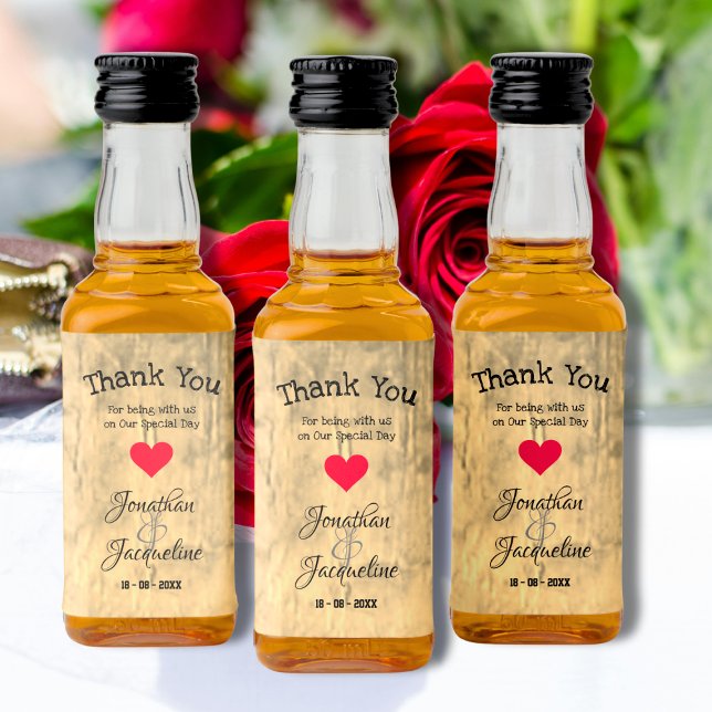  Rustic Wedding Thank You Favours Script Chic Mini Liquor Bottle Label (Rustic Wedding Thank You Favors Script Chic Mini Liquor Bottle Labels - A Perfect Gift For Guests.)