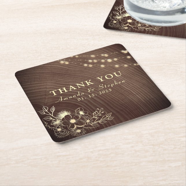 Rustic Wedding Thank You Paper Coaster (Angled)