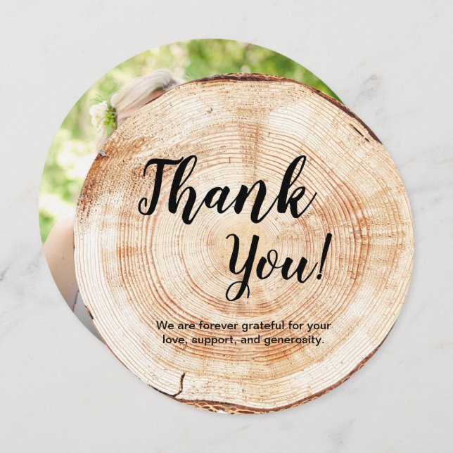 Rustic Wedding Thank you Wood Grain Custom Photo  Invitation (Front/Back)