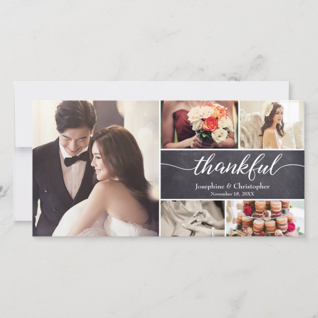 Rustic wedding Thankful Horizontal photo collage Thank You Card (Front)