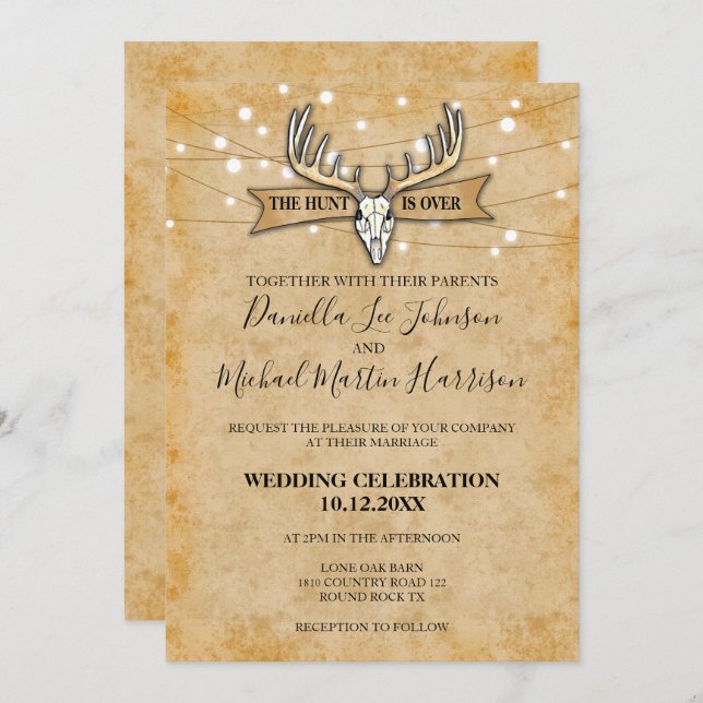 Rustic Wedding The Hunt Is Over Invitation (Front/Back)