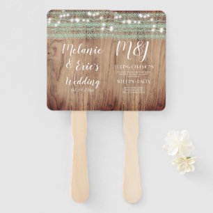 Rustic Wedding Trunk Mint Lace Wedding Program Hand Fan