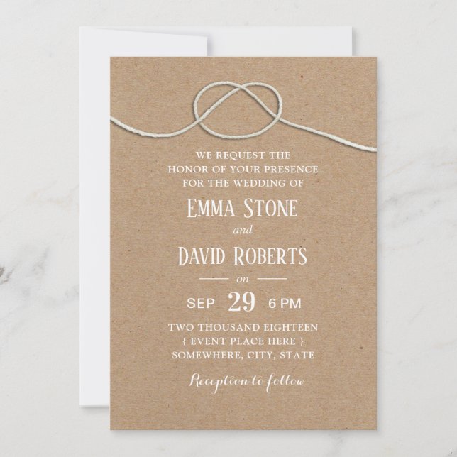 Rustic Wedding Tying the Knot Vintage Kraft Invitation (Front)