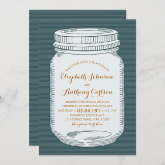 Rustic Wedding Vintage Blue Country Mason Jar Invitation