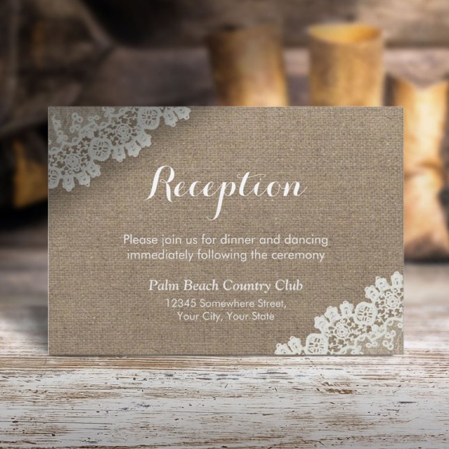 Rustic Wedding Vintage Laced Burlap Reception Invitation (Creator Uploaded)