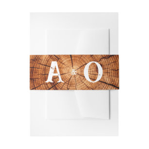 Rustic Wedding Vintage Wood Tree Slice Monogram Invitation Belly Band