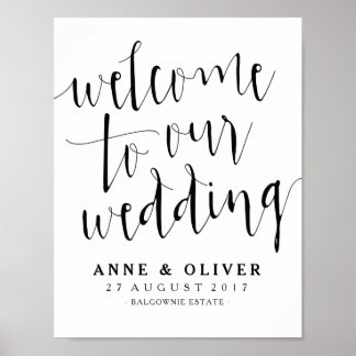 Rustic Wedding Welcome Sign Black and White