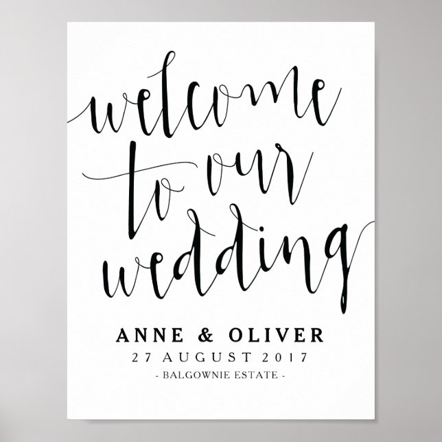 Rustic Wedding Welcome Sign Black and White (Front)