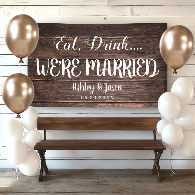 Rustic Wedding WE'RE MARRIED Country Barn Wood Banner (Creator Uploaded)