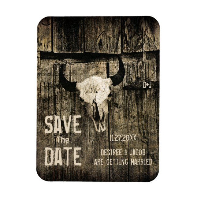 Rustic Wedding Western Cow Skull Save The Date Magnet (Vertical)