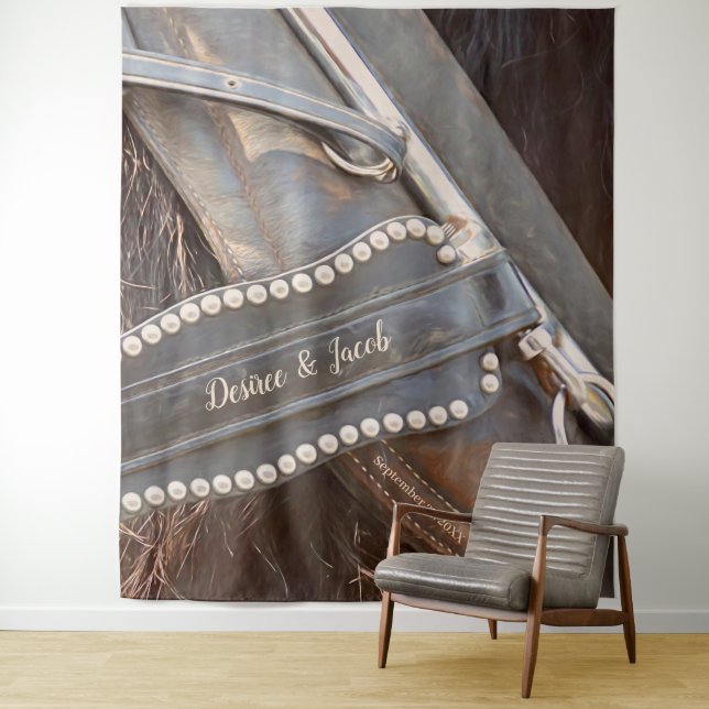 Rustic Wedding Western Horse Photo Booth Backdrop Tapestry (In Situ)