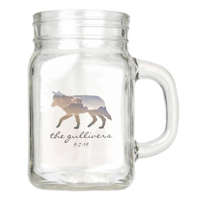 Rustic Wedding Wolf Toasting Glasses Mason Jar (Front)