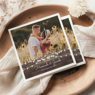 Rustic Wedding Wood and String Lights Napkin