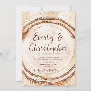 Rustic Wedding Wood Cut Slice Customisable Invitation