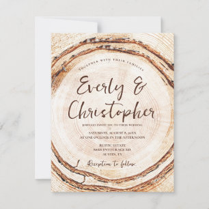 Rustic Wedding Wood Cut Slice Unique Customisable Invitation