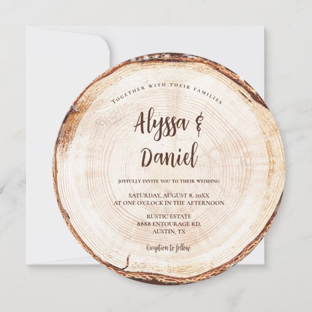 Rustic Wedding Wood Cut Unique Custom Invitation (Front)