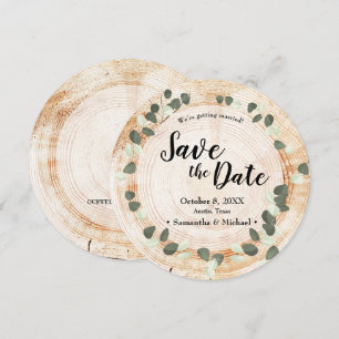 Rustic wedding Wood Eucalyptus leaf Save the date  Invitation