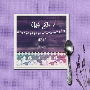 rustic wedding - wood, lace ,string hearts napkin