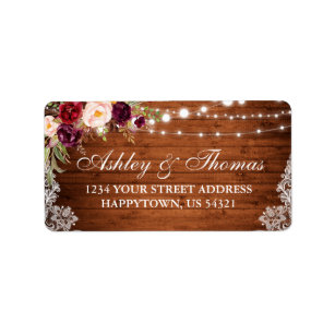 Rustic Wedding Wood Lights Lace Floral Address Label