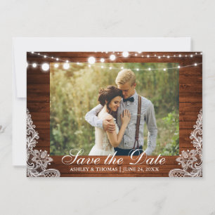 Rustic Wedding Wood Lights Lace Save the Date