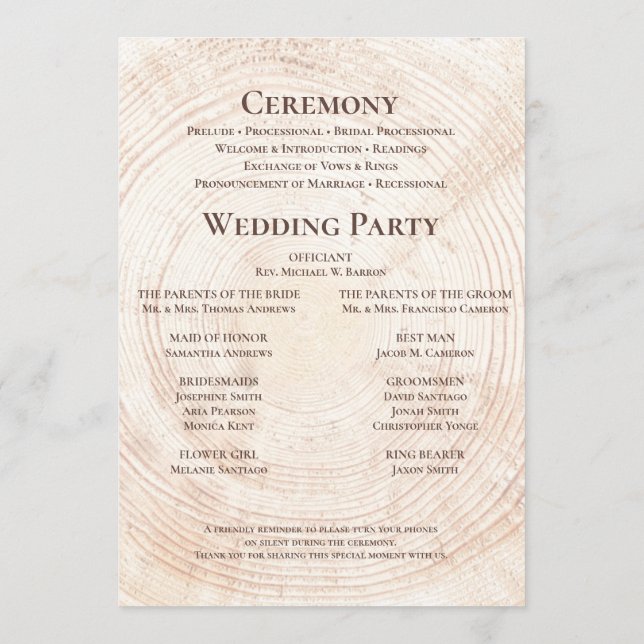 Rustic Wedding.wood Tree bark Custom Program Programme (Back)