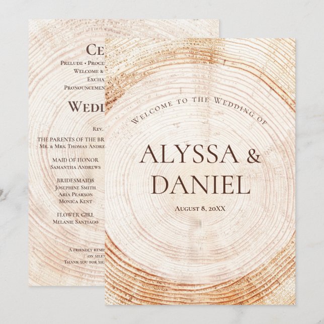 Rustic Wedding.wood Tree bark Custom Program Programme (Front/Back)
