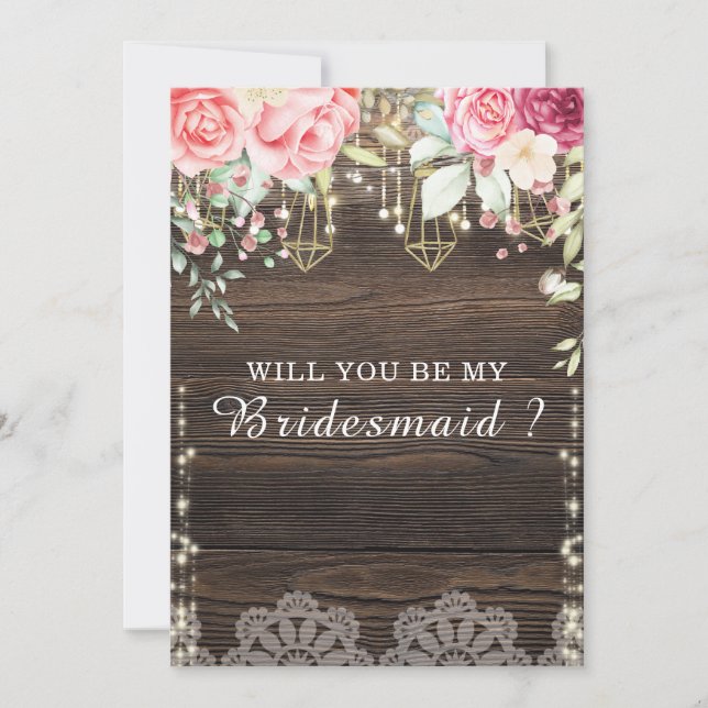 Rustic Wedding wood Will You Be My Bridesmaid Invitation (Front)