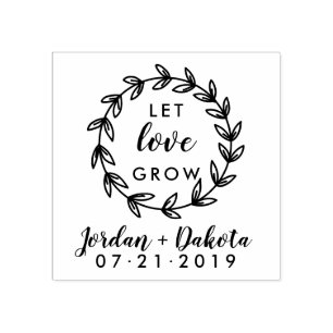 Rustic Wedding Wreath Let Love Grow Hand Lettered Rubber Stamp