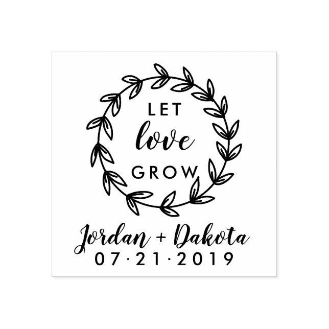 Rustic Wedding Wreath Let Love Grow Hand Lettered Rubber Stamp (Imprint)