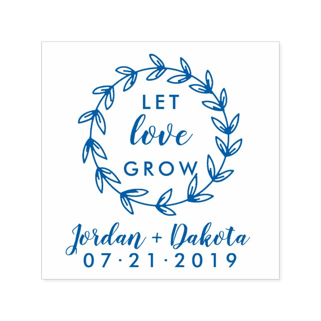 Rustic Wedding Wreath Let Love Grow Hand Lettered Self-inking Stamp (Design)