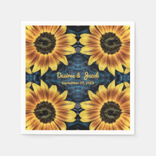 Rustic Wedding Yellow Sunflower Denim Blue Jeans Napkin