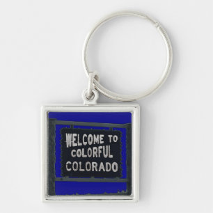 Rustic Welcome Colorado blue keychain